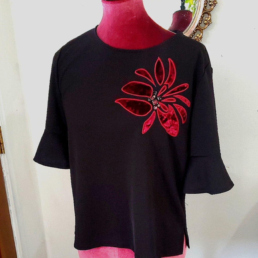 New York & Company 7th Avenue Dress Top Velvet Flower & Jewels